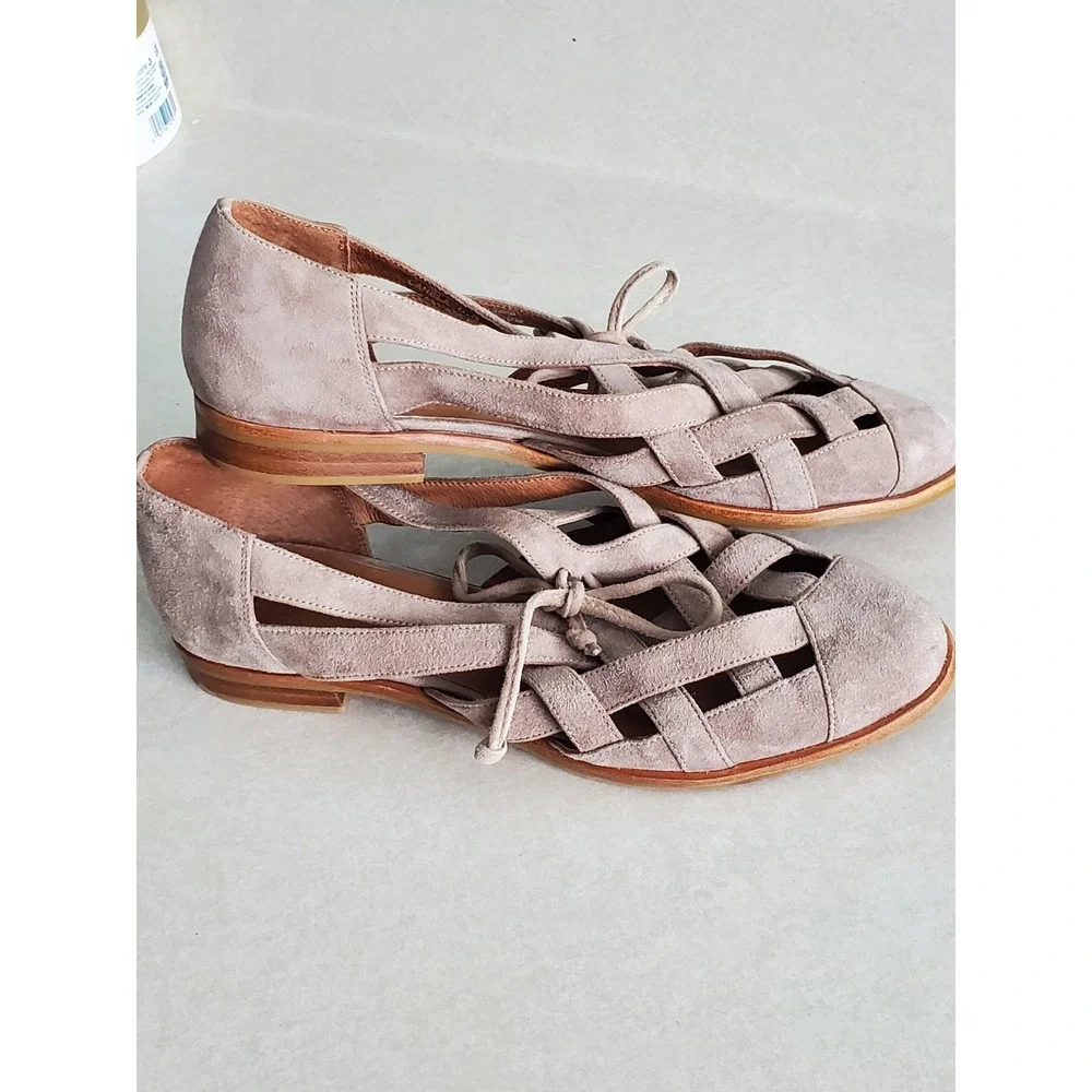 Jeffrey Campbell Canela Flats Taupe Suede Woven Huarache Sandals Size 6.5 Boho‎